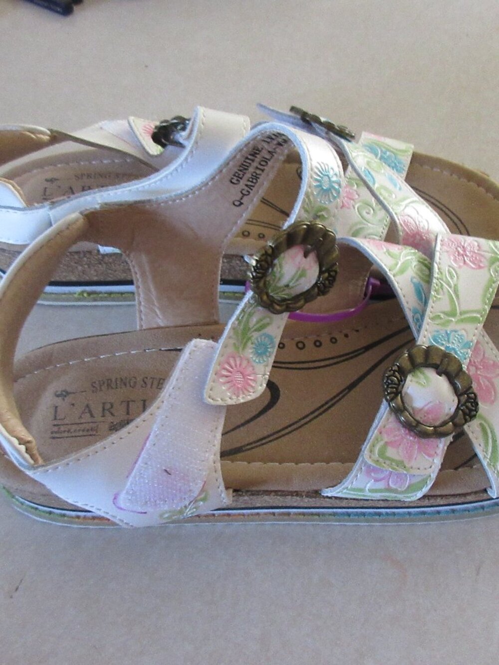 L'ARTISTE by Spring Step Painted Leather Sandal platform cork  straps 42 11 10,5